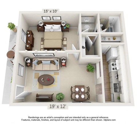 Floor plan for 1 bed, 1 bath, 520 sqft